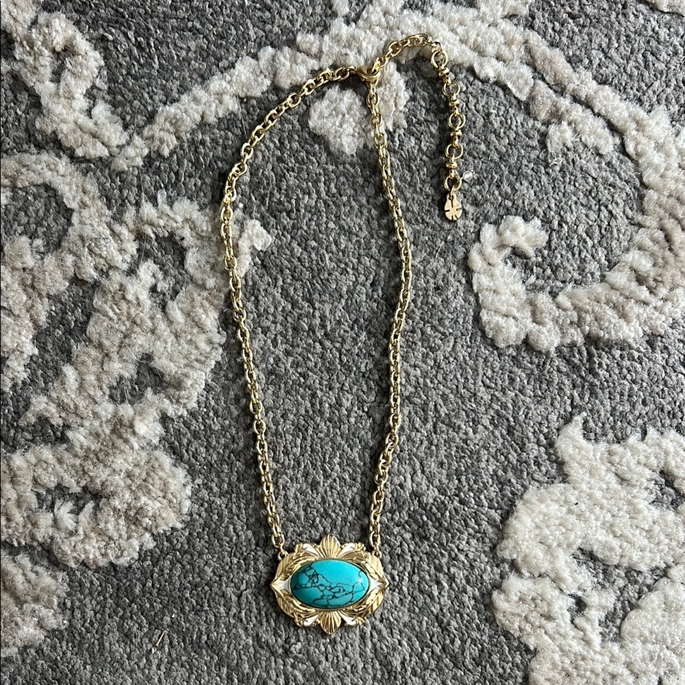 Vintage Lucky Brand Gold and Turquoise Pendant Necklace